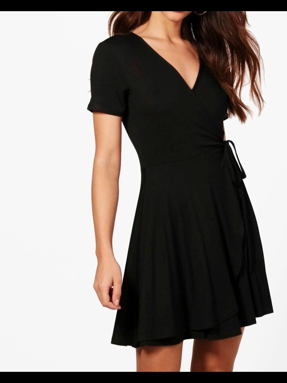 Acemi Black Short Sleeve Wrap Mini Dress